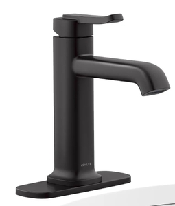 lot 21 image: New Kohler Cordate Single-handle Bathroom Faucet With Drain - Matte Black