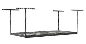 lot 75 image: New SafeRacks Overhead Garage Storage Shelf  Rack Combo Kit, 4 ft. x 8 ft. Racks, Deluxe Hook Accessory Pack - Hammertone  Grey
