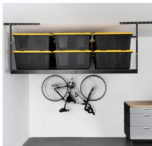 lot 77 image: New SafeRacks Overhead Garage Storage Shelf  Rack Combo Kit, 4 ft. x 8 ft. Racks, Deluxe Hook Accessory Pack - Hammertone  Grey