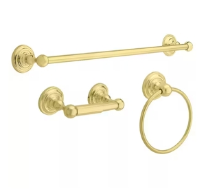lot 88 image: New Delta Greenwich 3-Piece Bath Hardware Set with Towel Ring Toilet Paper Holder and 24 in. Towel Bar in Polished Brass