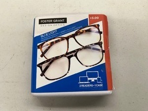 lot 236 image: Open Box New 2 Pack of Design Optics By Foster Grant Blue Light Protection Reading Glasses 3.00