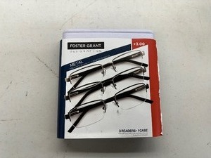 lot 234 image: Open Box New 3 Pack of Design Optics By Foster Grant Metal Reading Glasses 3.00
