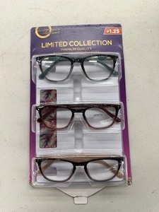 lot 233 image: Open Box New 3 Pack of Design Optics By Foster Grant Limited Collection Reading Glasses 1.25