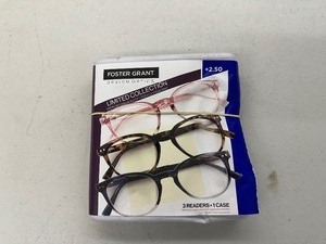 lot 231 image: Open Box New 3 Pack of Design Optics By Foster Grant Limited Collection Reading Glasses 2.50