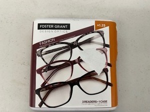 lot 229 image: Open Box New 3 Pack of Design Optics By Foster Grant Fashion Reading Glasses 1.25