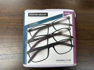 lot 271 image: Open Box New 3 Pack Design Optics by Foster Grant Classic Reading Glasses - 1.50