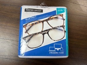 lot 268 image: Open Box New 2 Pack Design Optics by Foster Grant Blue Light Reading Glasses - 1.75