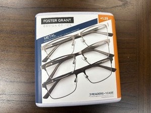lot 270 image: Open Box New 3 Pack  Design Optics by Foster Grant Metal Reading Glasses - 1.25