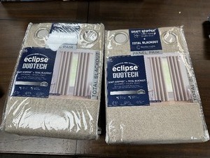 lot 327 image: 2 New 2 Packs (4 Curtains Total) of Eclipse DuoTech Total Black Out Curtain Panels 52 x 84 Each - Maddox Linen