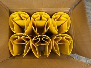 lot 343 image: New 6 Pack Uline Pallet Racking  Shelving Base Protectors  9 Yellow Plastic Part H-4078
