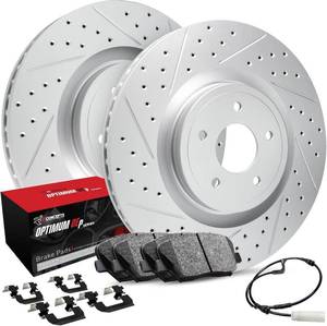 lot 111 image: R1 Concepts Rear Brakes Pads and Drilled  Slotted Rotors Kit Optimum OEp Brakes and Rotors Brake Kit Hardware Fit 2019-2023 BMW 230i, 330i, 330i xDrive, 430i