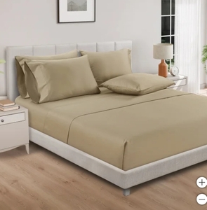 lot 34 image: New Pure Earth Organic 300 Thread Count 6-piece Sheet Set - King  Tan Almond Shell