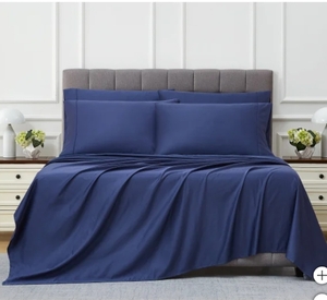 lot 35 image: New Kirkland Signature 680 Thread Count Sheet Set - King Dark Blue