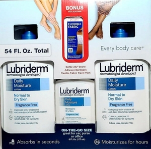 lot 120 image: New Lubriderm 54 fl oz Value Pack  BONUS Band-Aid travel pk