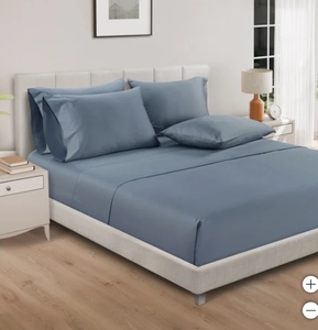 lot 166 image: Open Box New Pure Earth Organic 300 Thread Count 6-piece Sheet Set - Queen - Saw Palmetto  Blue