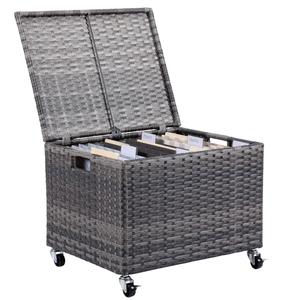lot 211 image: BIRDROCK HOME Rolling File Box - Storage Cabinet with Wheels - Weatherproof Rattan-Style Resin Deck Chest for Garden, Home and Office - Organize Cushions, Toys, and Accessories - Storage Box - Grey