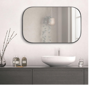 lot 303 image: New Kate and Laurel Rollo Modern Rounded Rectangle Mirror, 20 x 30, Black, Decorative Metal Framed Mirror with Radius Corners (color Gold)