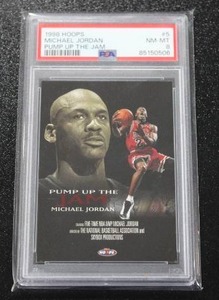 lot 58 image: 1998 Hoops Pump Up The Jam Michael Jordan #5 PSA 8