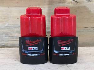 lot 28 image: Lot of 2 - Milwaukee M12 Red Lithium CP 2Ah Model # 48-11-2420