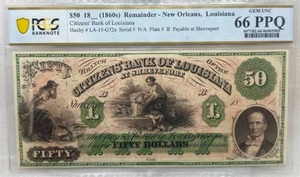 1860s $50 Bill Graded Gem Uncirculated RARE