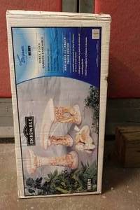 lot 353 image: 3-Piece Garden Ensemble -Bird Bath, Bench & Statue