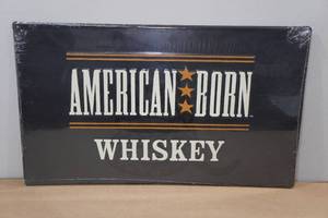 lot 66 image: American Born Whiskey Raised Metal Sign