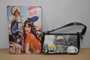 lot 249 image: Pepsi Cola Metal Sign with Coke Purse