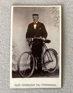 Antique Cabinet Card Photograph of Swedish Bicyclist