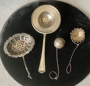 Group of Vintage English Sterling & SP Tea Strainers