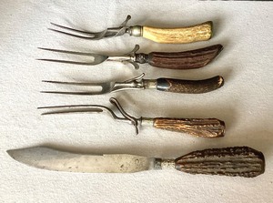 Group of Vintage Antler Handle Carving Utensils