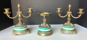 Antique Brass and Porcelain Garniture Set