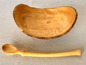 Turned Wooden Bowl and Carved Coffee Spoon