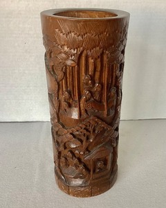Vintage Asian Carved Bamboo Vessel