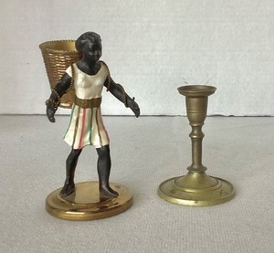 Small Vintage Bronze Blackamoor and Brass Candlestick