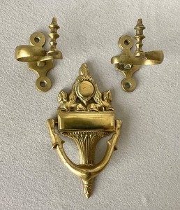 English Brass Door Knocker and Tie Backs