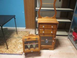 lot 70 image: Matching Wood Cabinet and Wall Cabi...