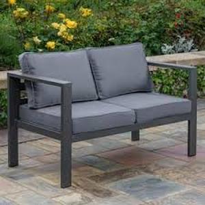 lot 7 image: HDC Aluminum Outdoor Loveseat with CushionGuard Plus Charcoal Cushions
