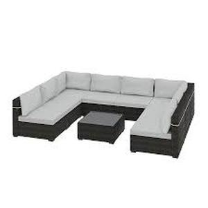 lot 8 image: UPHA 7-Piece Wicker Patio Conversation Sectional Seating Set with Beige Cushions