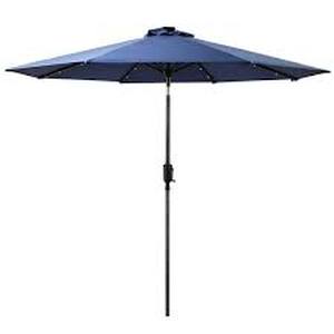 lot 57 image: Sun-Ray 9 ft. Steel Round Market Solar Lighted Patio Umbrella with 8-Rib, 32-LED in Navy