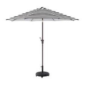 lot 58 image: Hampton Bay 9 ft. Aluminum Market Crank and Tilt Patio Umbrella in Black and White Cabana