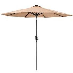 lot 59 image: Sun Ray - 9 Round Solar Lighted Umbrella - Taupe