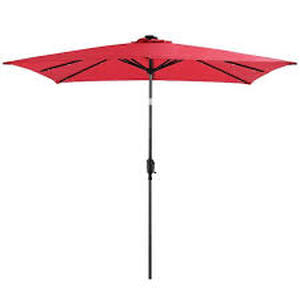 lot 61 image: Sun Ray - 9x7 Rectangular Solar Lighted Umbrella - Scarlet