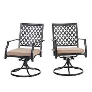 lot 5 image: Phi Villa Black Metal Elegant Patio Outdoor Dining Swivel Chair with Beige Cushion (2-Pack)