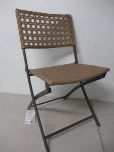 lot 49 image: Style Well Folding Wicker Steel Outdoor Patio Chair with New Cane Back-TanBlack