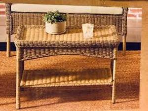 lot 76 image: Hampton Bay Rosemont Light Brown Rectangular Steel Wicker Outdoor Patio Coffee Table