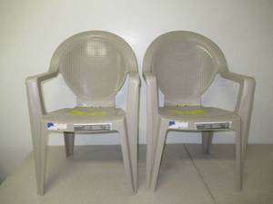 lot 41E image: Set of 2 Madras High Back Resin Patio Club Chair-Taupe