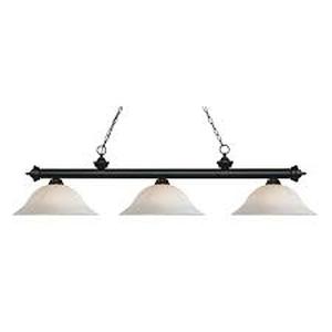 lot 8 image: Z-Lite Riviera 3 Light 59 Wide Billiard Multi Light Pendant with White Mottle PatternedEtched Glass Shade