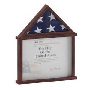 lot 11 image: Flash Furniture Quincy Flag and Certificate Display Case, Solid Pine Wood Flag Shadow Box-Mahogany