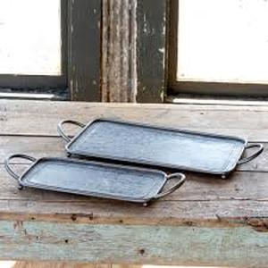 lot 21 image: Park Hill Galvanized Metal Rectangle Serving Trays - 2 pcs