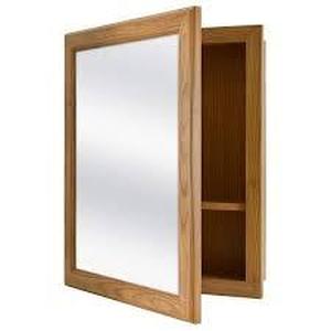 lot 26 image: Glacier Bay 15-18 in. W x 19-14 in. H Rectangular Framed Recessed or Surface-Mount Bathroom Medicine Cabinet with Mirror in Oak